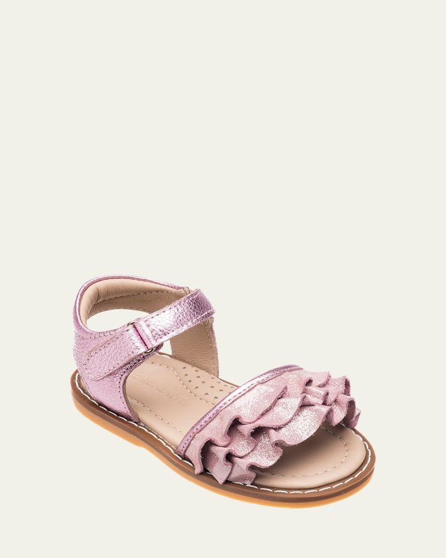 Girl's Flamenco Ruffle Metallic Leather Sandals,